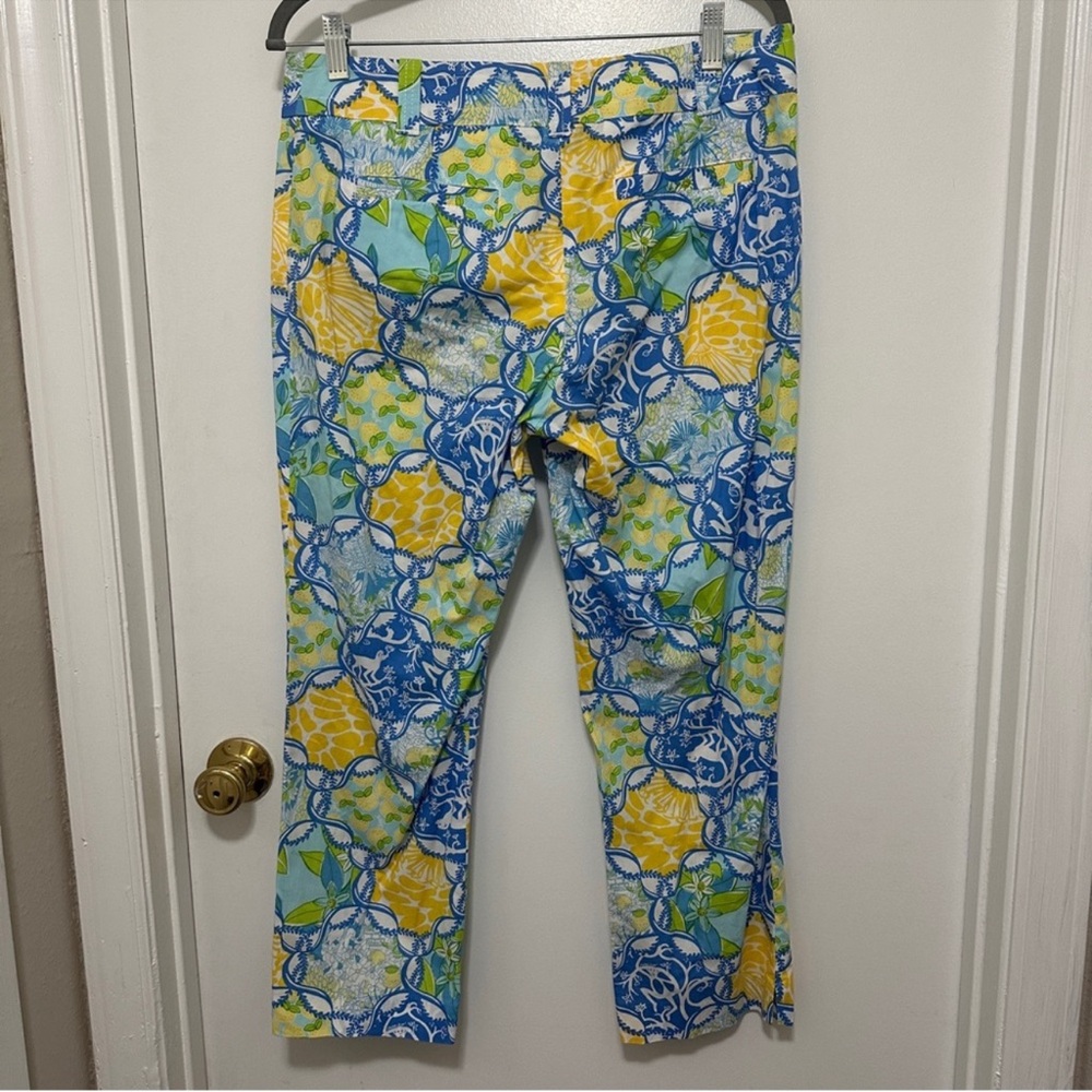Lilly Pulitzer Womens Pants Blue Yellow Monkey Lemon Cotton Blend Cropped - Picture 3 of 6